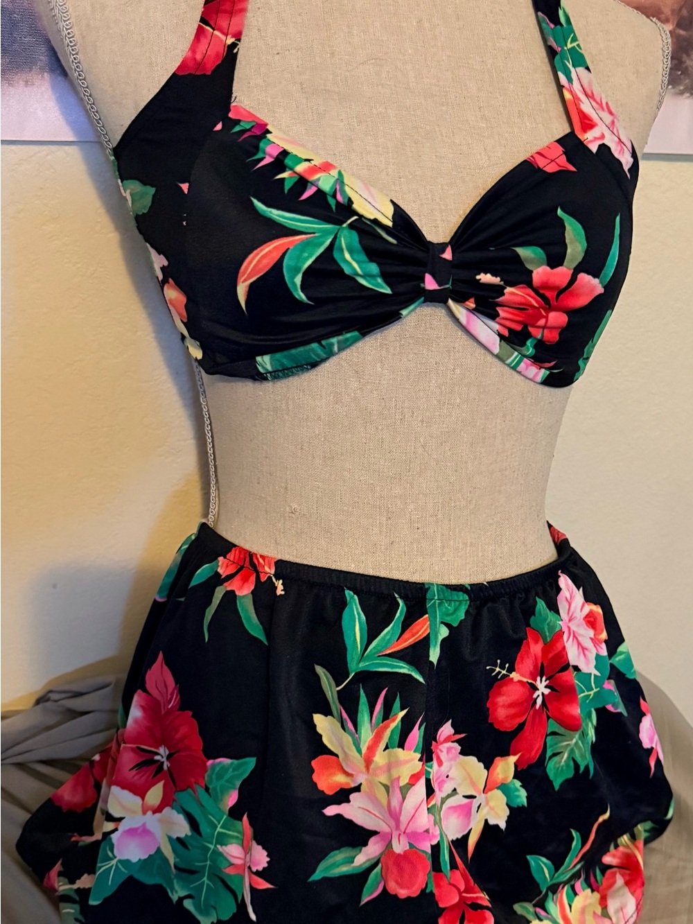 Black Floral Two-Piece Swim Set